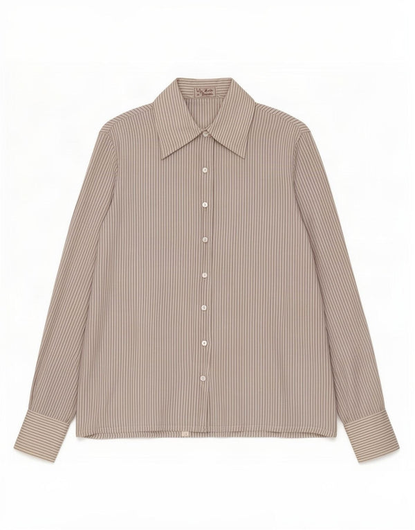 Camicia da donna vintage IT 46 grande seta gessata bianco sporco