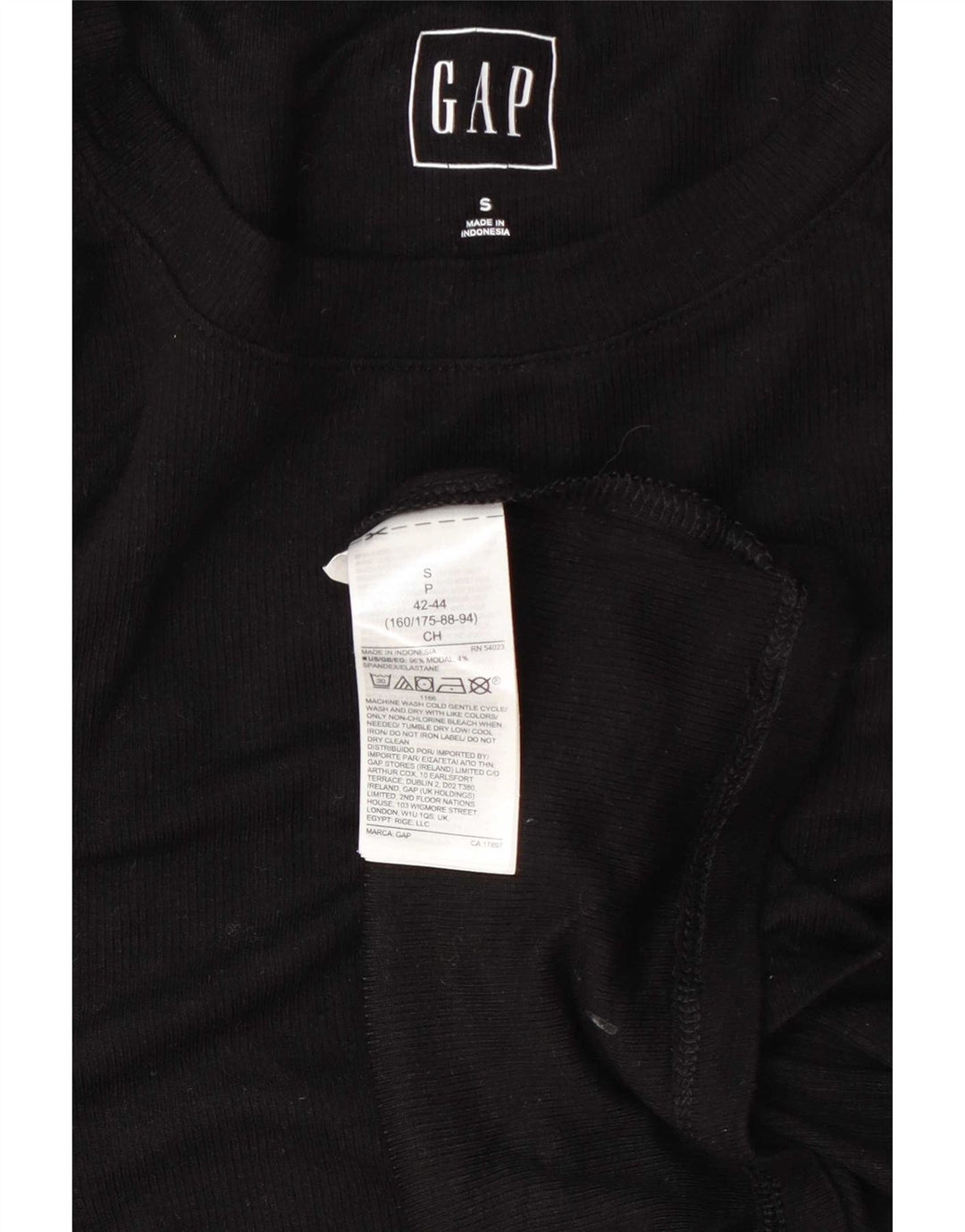 Gap Top da donna a maniche lunghe UK 10 Small Nero Modal