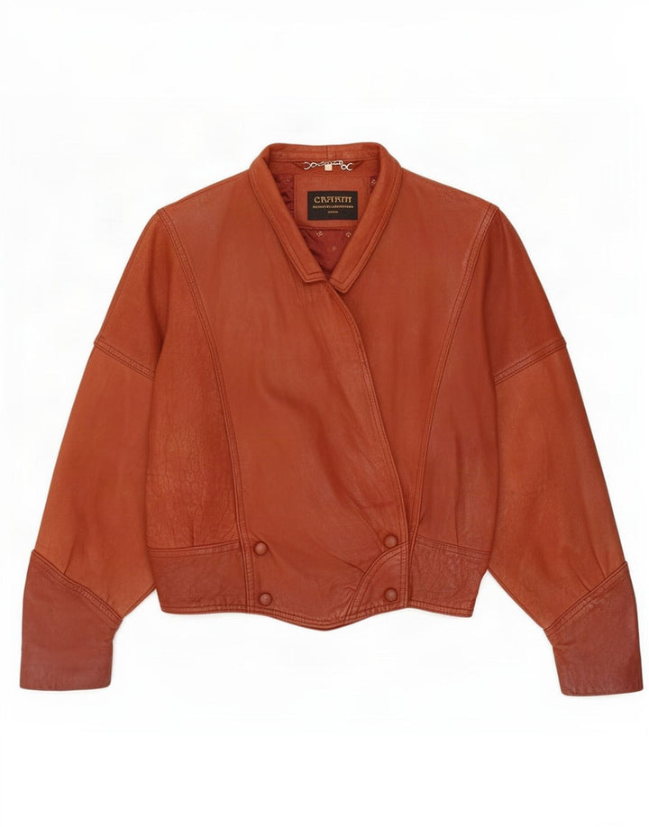 Giacca in pelle oversize corta da donna vintage UK 16 grande marrone