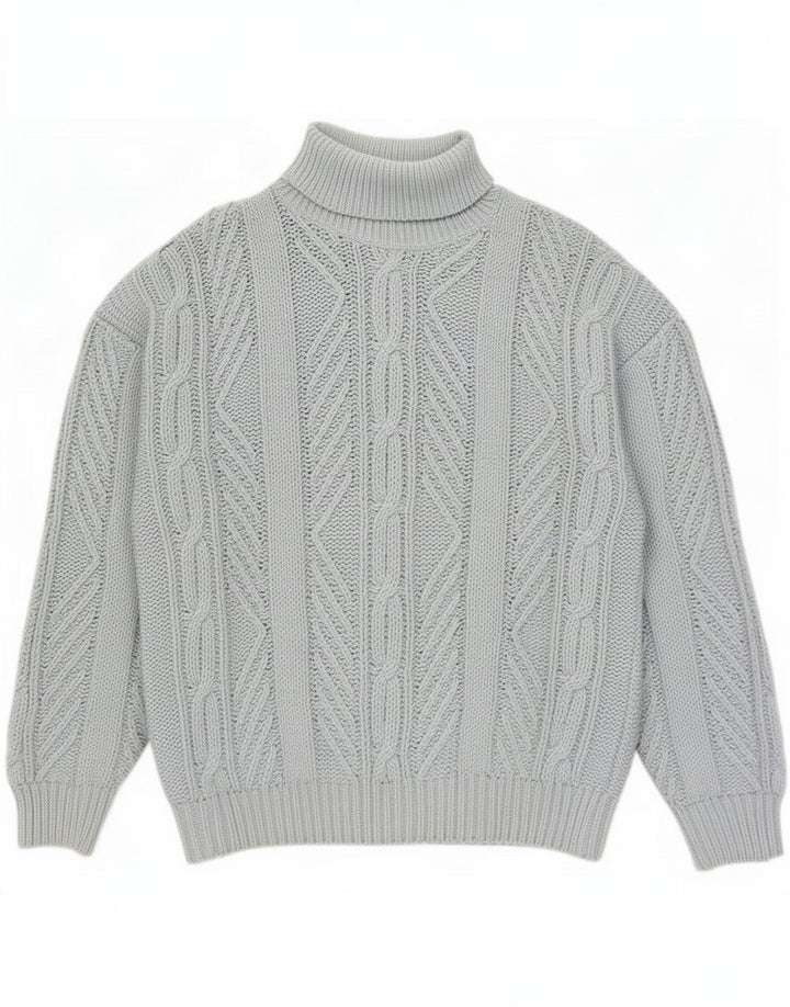 Maglione vintage da uomo con collo alto e collo alto, grande, in lana blu