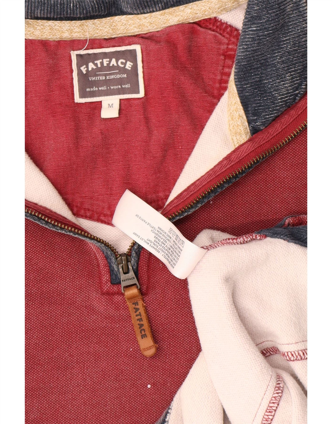 Felpa da uomo con collo con zip Fat Face, maglione, cotone rosso medio