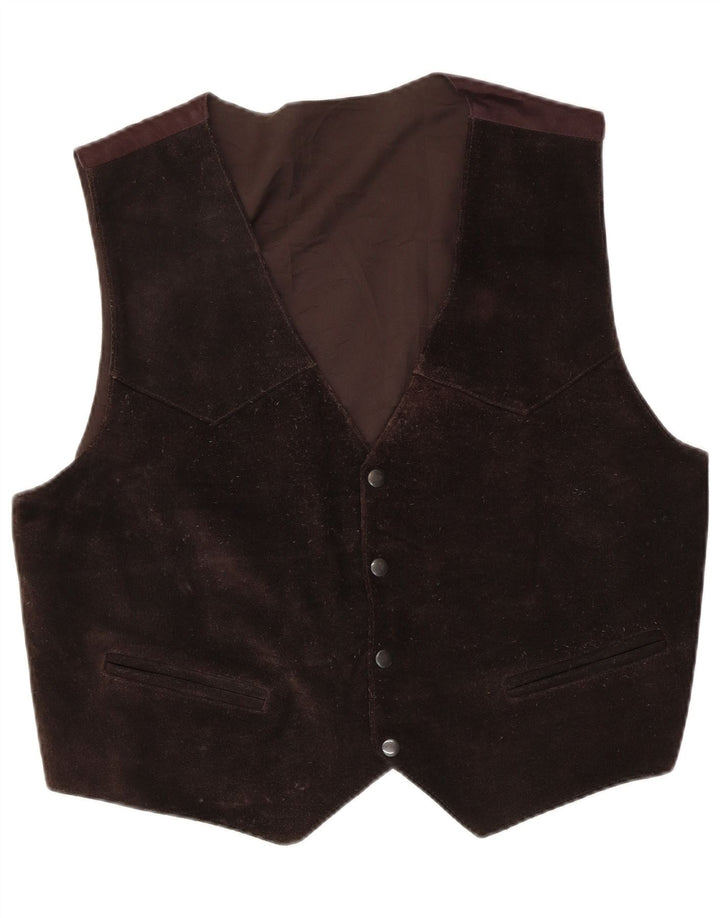 Gilet vintage da uomo in pelle scamosciata 2XL poliestere marrone