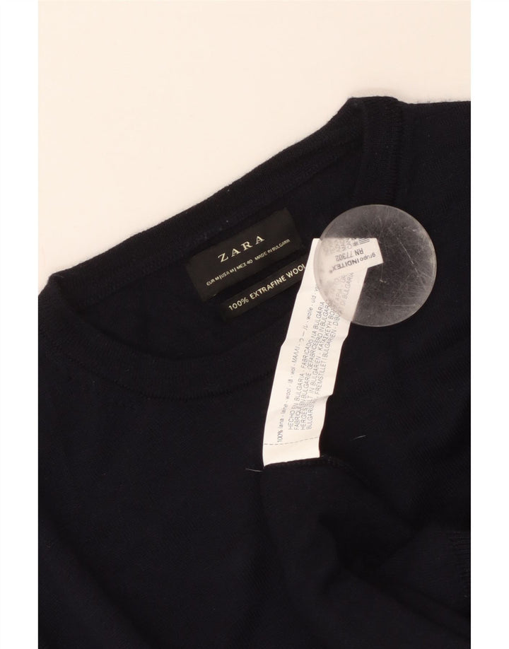 Maglione maglione girocollo da uomo Zara in lana blu navy media
