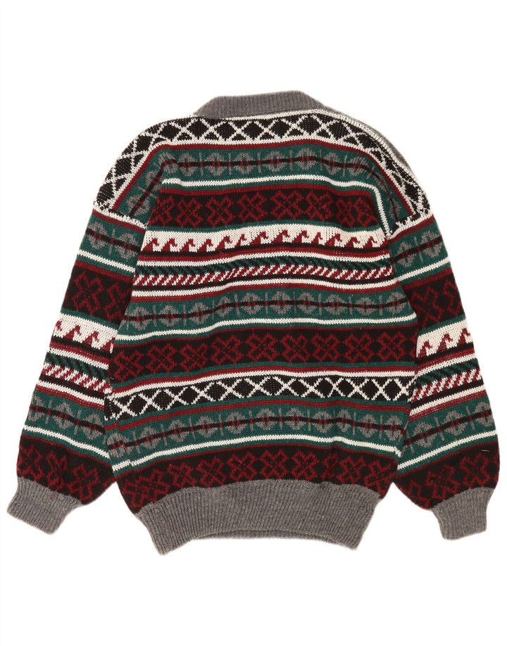 Maglione maglione girocollo da uomo vintage grande Fair Isle multicolore