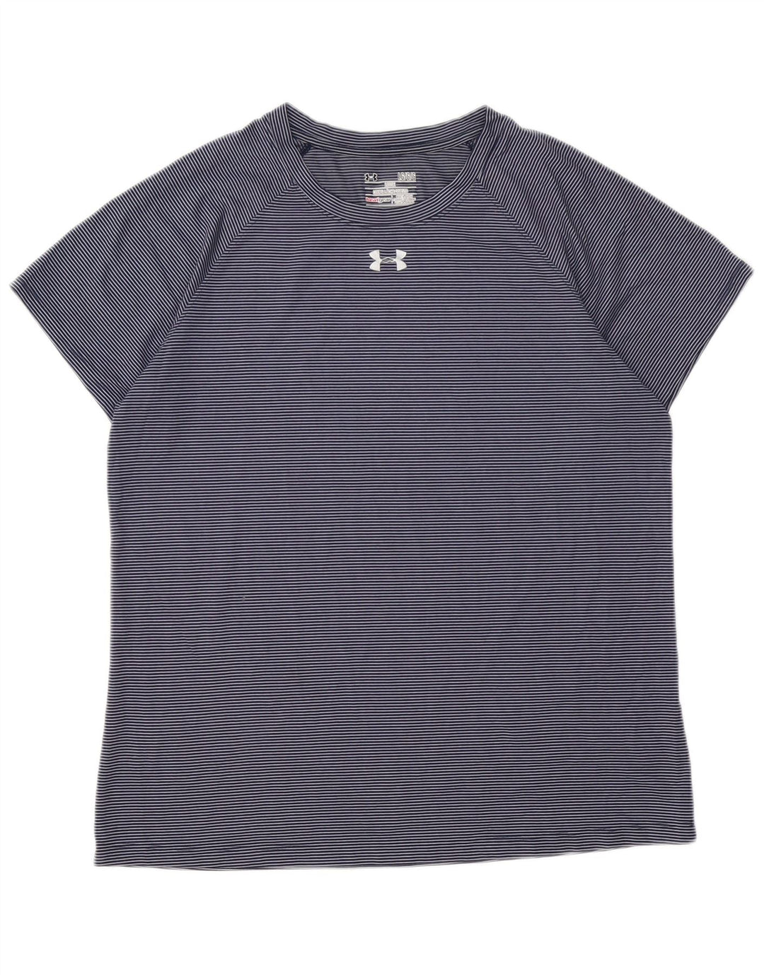 T-shirt Heat Gear da donna UNDER ARMOUR UK 16 grande gessato blu navy