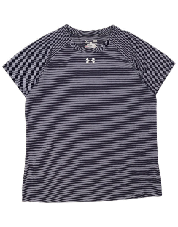T-shirt Heat Gear da donna UNDER ARMOUR UK 16 grande gessato blu navy