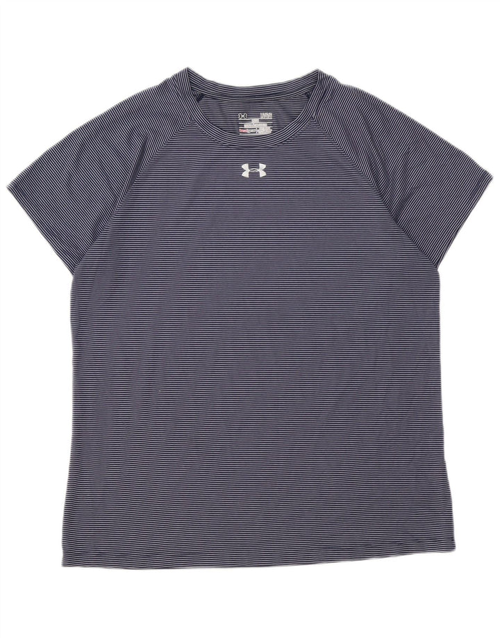 T-shirt Heat Gear da donna UNDER ARMOUR UK 16 grande gessato blu navy