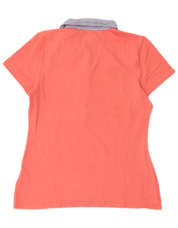 Tommy Hilfiger Womens Polo Shirt UK 14 Large Pink Colourblock Cotton