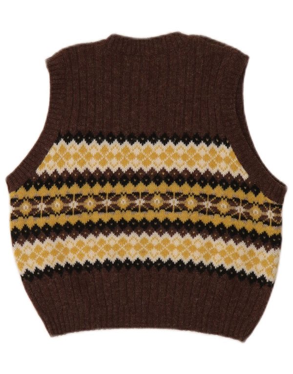 Canotta corta da donna Stefanel UK 10 piccola lana Fair Isle marrone