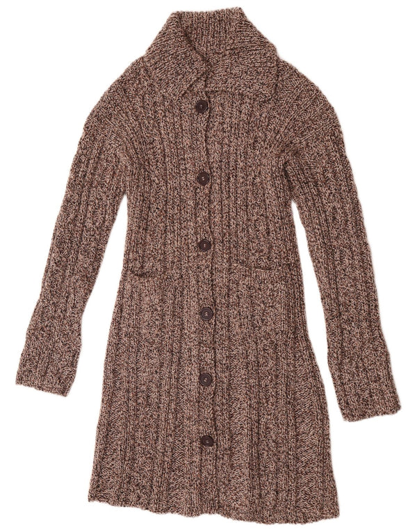 Maglione cardigan lungo da donna vintage UK 14 Marrone medio