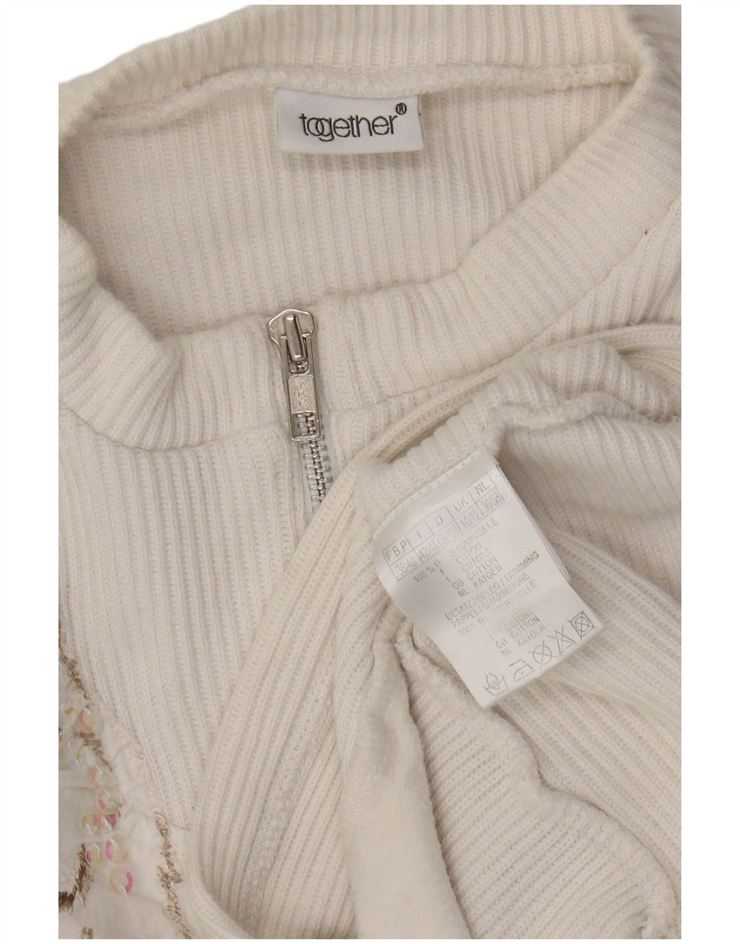 Maglione maglione con collo con zip grafica da donna Together UK 10/12 Bianco medio