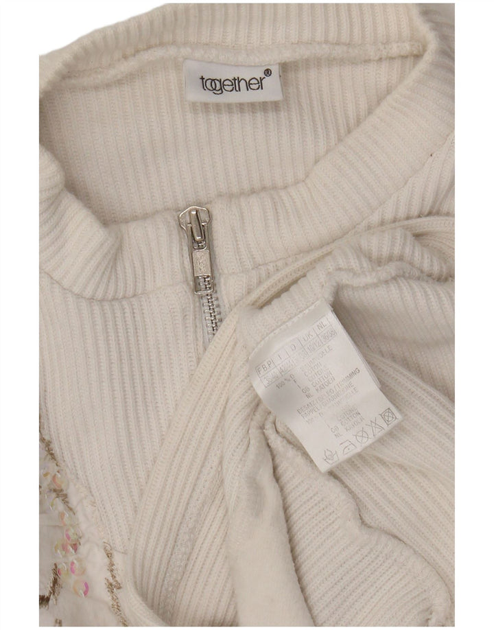 Maglione maglione con collo con zip grafica da donna Together UK 10/12 Bianco medio