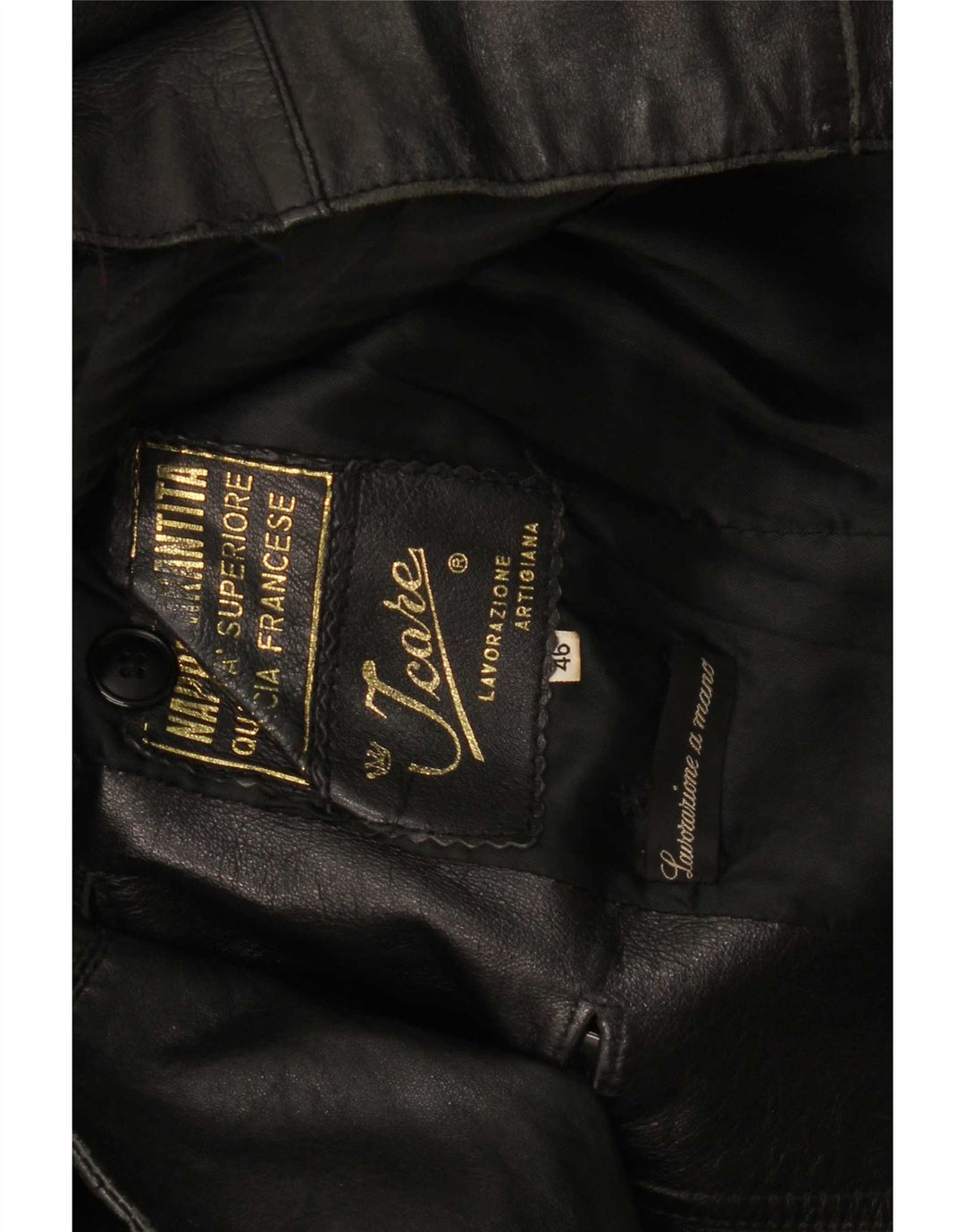 Giacca in pelle doppiopetto vintage da donna IT 46 grande nera