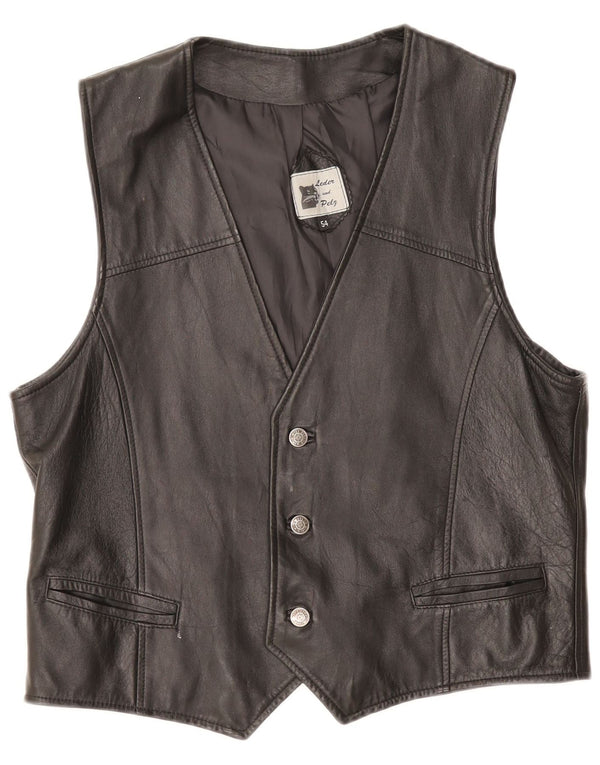 Gilet in pelle da donna vintage IT 54 3XL Nero