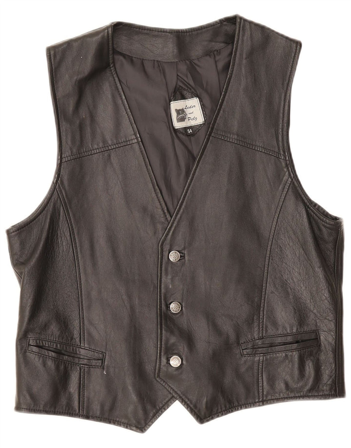 Gilet in pelle da donna vintage IT 54 3XL Nero