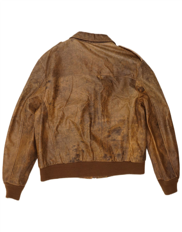 Giacca in pelle militare vintage da uomo IT 44 XS Marrone