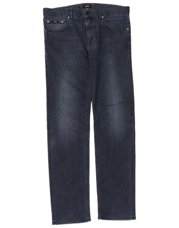 Jeans dritti da uomo HUGO BOSS W34 L34 cotone blu navy