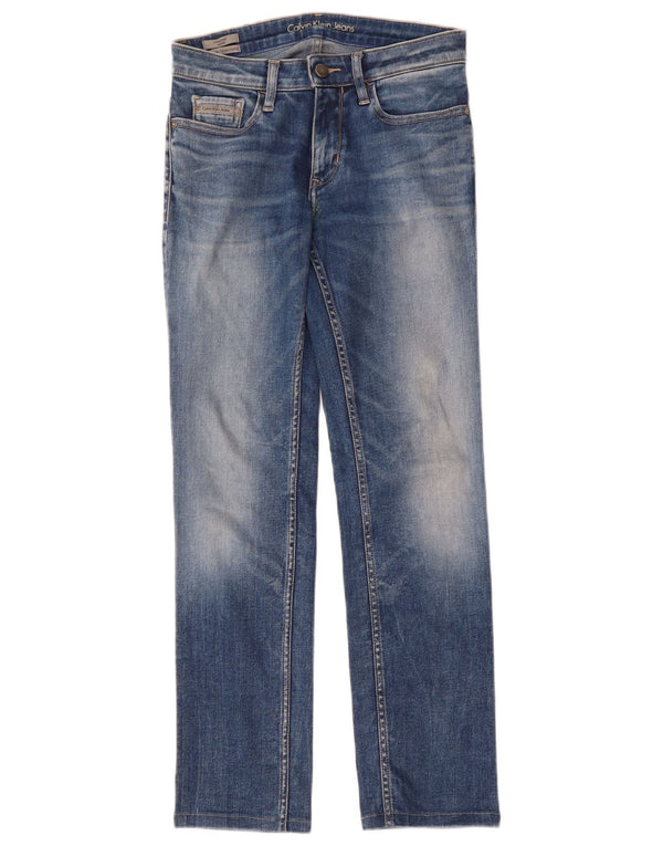 Jeans dritti a vita media da donna Calvin Klein W25 L28 cotone blu