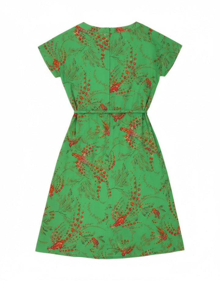 Abito a trapezio da donna vintage EU 40 Poliestere floreale verde medio
