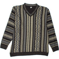 VINTAGE Mens V-Neck Jumper Sweater Medium Black Geometric Vintage Vintage and Second-Hand Vintage from Messina Hembry 