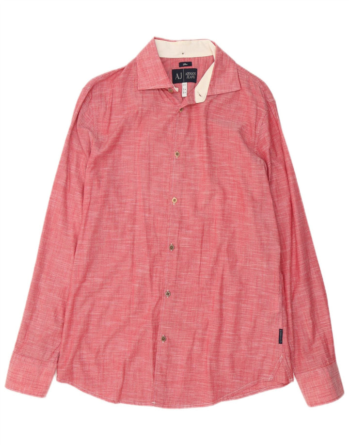 Camicia Armani Jeans da uomo slim fit in cotone mélange rosso medio