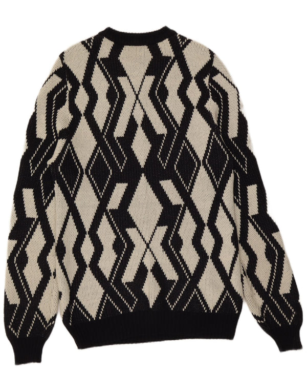 Maglione maglione girocollo da donna vintage UK 20 2XL Grigio geometrico