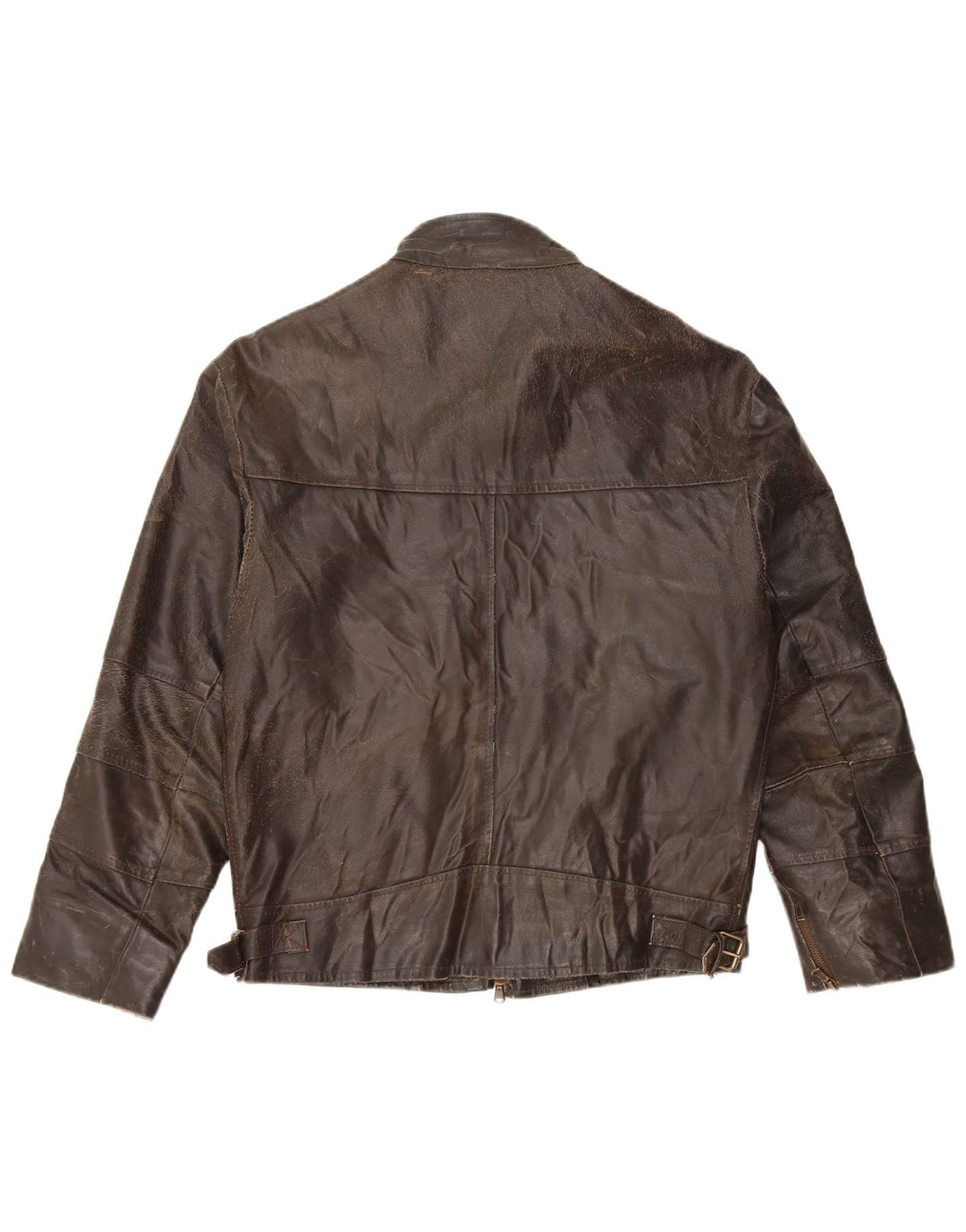 Giacca in pelle da donna con maniche a 3/4 VINTAGE UK 14 Pelle marrone medio