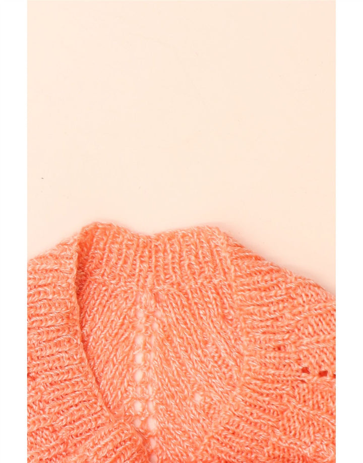 Maglione maglione con scollo a barca da donna VINTAGE UK 14 Grande Chevron arancione