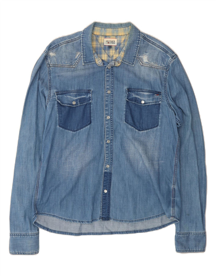 TOMMY HILFIGER Mens Denim Shirt Medium Blue Cotton Vintage Tommy Hilfiger and Second-Hand Tommy Hilfiger from Messina Hembry 
