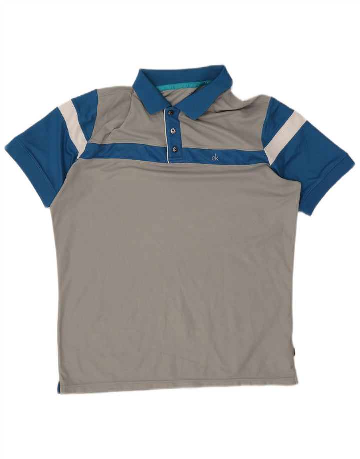 Polo da uomo Calvin Klein in poliestere color block grigio medio