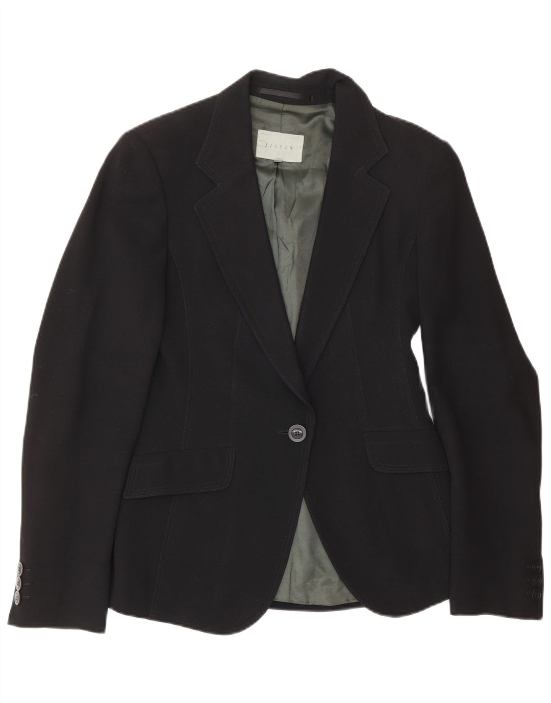Giacca blazer da donna a 1 bottone Jigsaw UK 8 piccola classica in lana nera