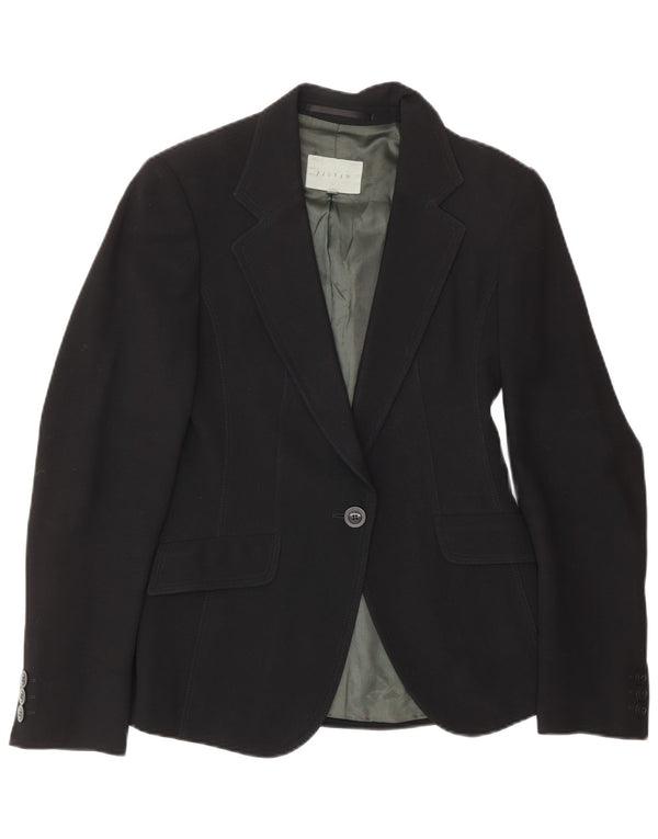 Giacca blazer da donna a 1 bottone Jigsaw UK 8 piccola classica in lana nera