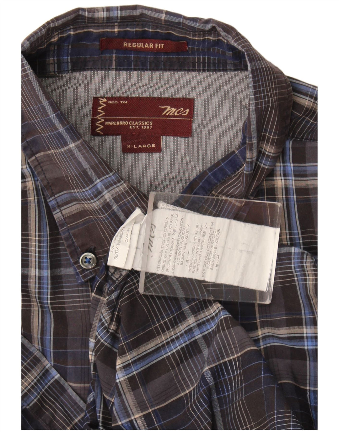 Camicia da uomo Regular Fit Marlboro Classics XL in cotone a quadri grigio