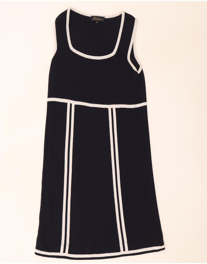 Luisa Spagnoli abito a trapezio senza maniche da donna UK 12 medio blu navy