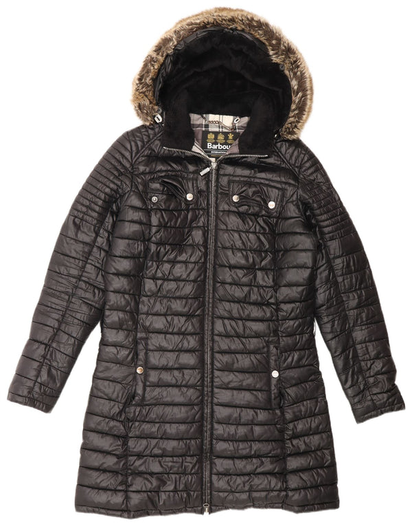 Barbour Cappotto imbottito oversize da donna con cappuccio UK 10 piccolo in poliestere nero