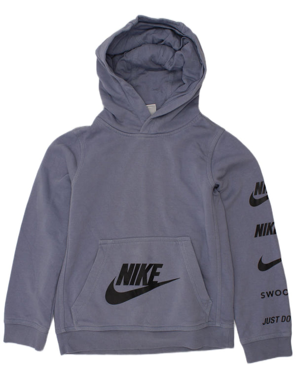 Felpa con cappuccio grafica Nike Swoosh da ragazzo, 8-9 anni, piccola, in cotone blu
