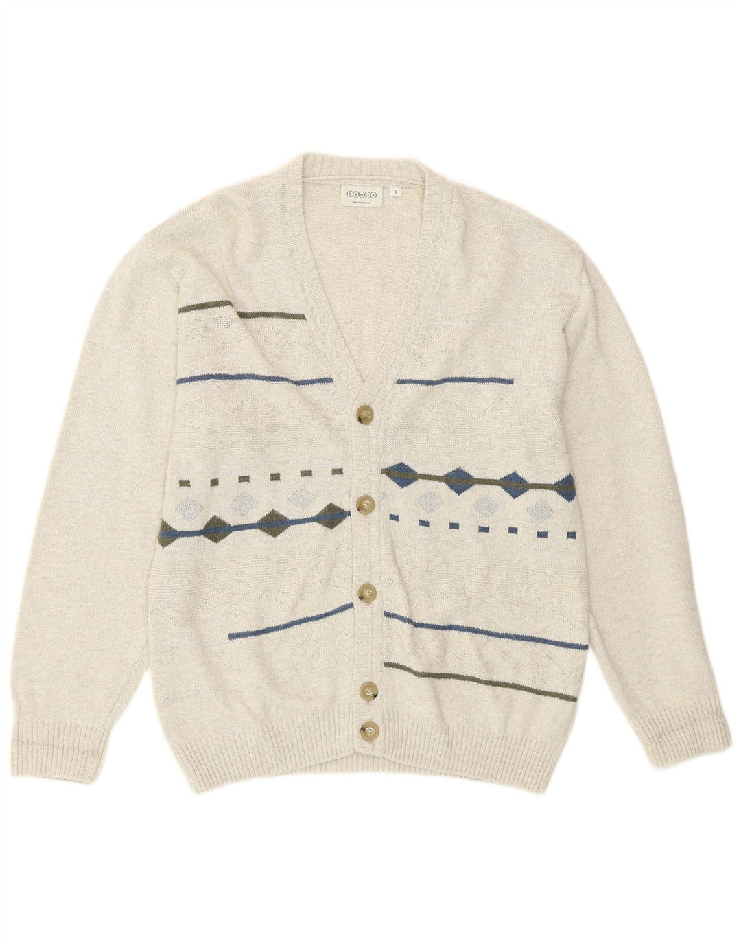 Maglione cardigan da uomo Canda piccolo in cotone geometrico bianco sporco