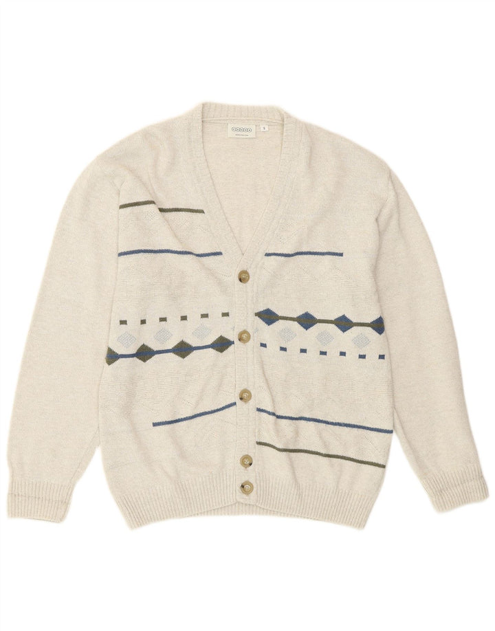 Maglione cardigan da uomo Canda piccolo in cotone geometrico bianco sporco