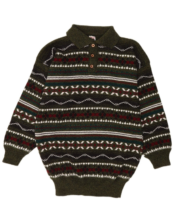 Maglione vintage da uomo con collo a polo, medio, geometrico multicolore