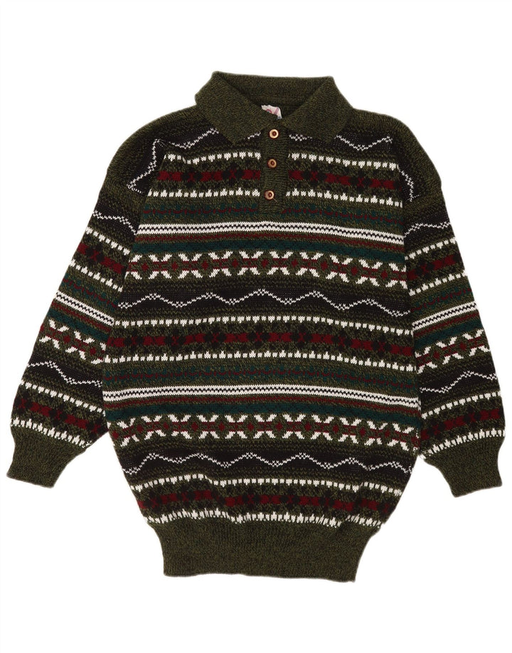 Maglione vintage da uomo con collo a polo, medio, geometrico multicolore
