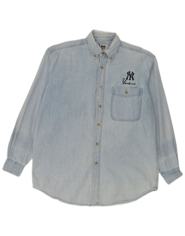 Camicia in denim da uomo Lee Yankees in cotone blu medio