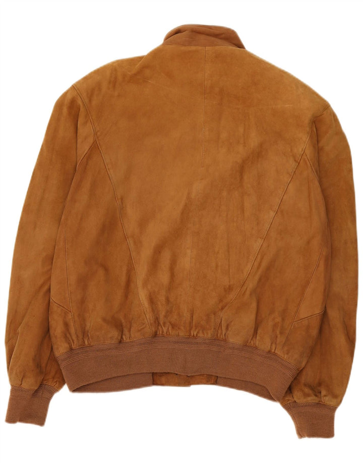Giubbotto bomber vintage in pelle scamosciata da uomo IT 50 grande beige