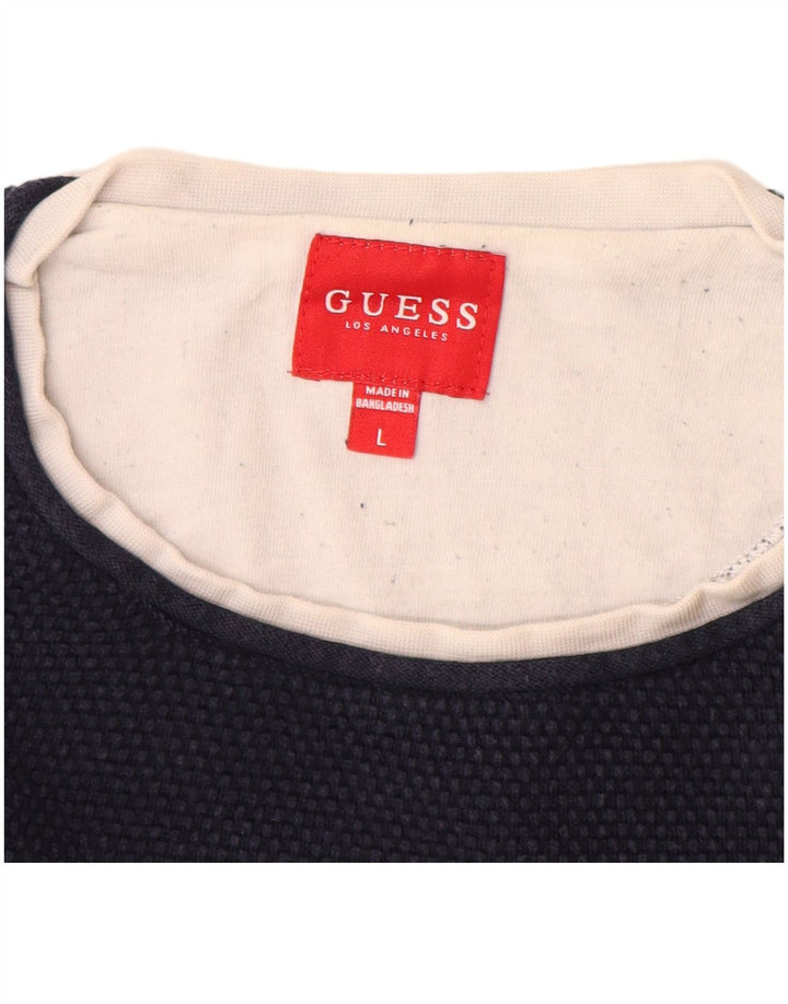 Maglione maglione girocollo da uomo Guess grande in cotone blu navy
