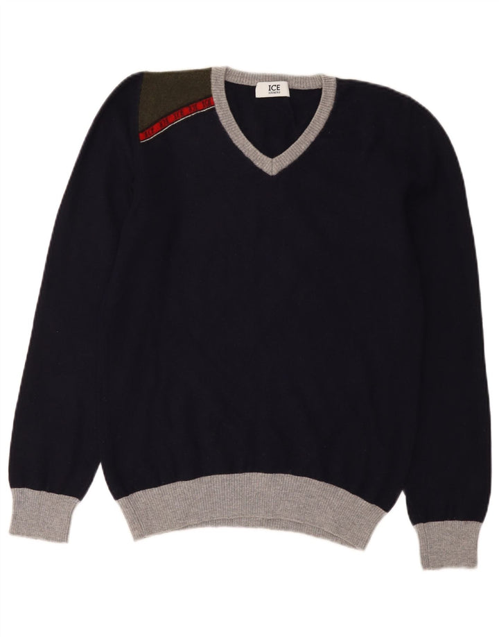 Maglione da donna con scollo a V Iceberg UK 12 Blocco colore blu navy medio