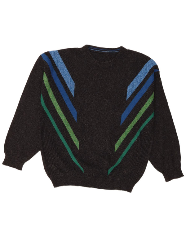 Bueckle Maglione girocollo da uomo girocollo IT 50 Lana merino a righe grigio medio