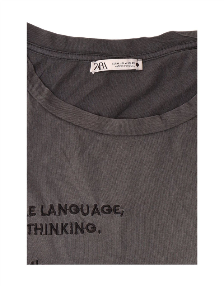 ZARA Womens Graphic T-Shirt Top UK 14 Medium Grey Vintage Zara and Second-Hand Zara from Messina Hembry 