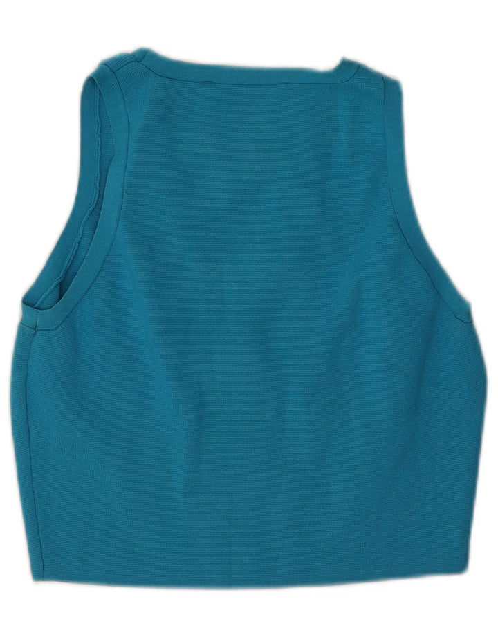 Top corto da donna Zara UK 14 grande in viscosa blu