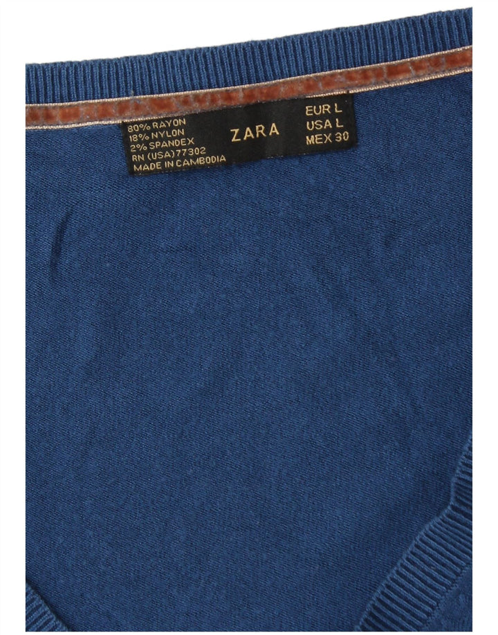 Maglione da donna con scollo a V Zara UK 16 grande rayon blu