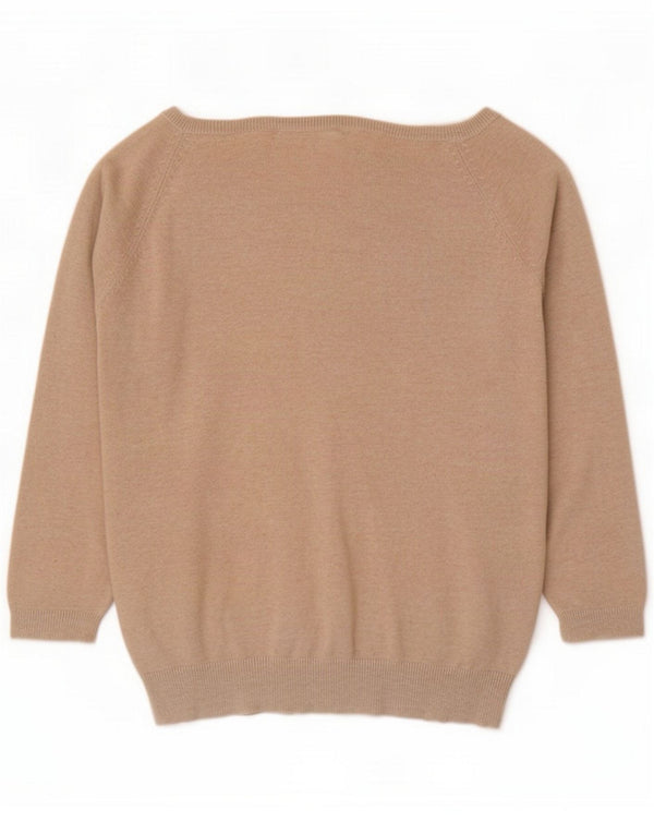 Zara maglione da donna con maniche a 3/4 e spalle scoperte UK 14 Large Beige Cotton