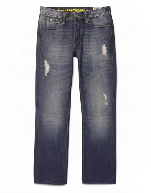 Desigual Jeans dritti da uomo con vestibilità regolare invecchiati W34 L32 Blu navy
